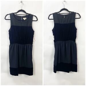 Maison Jules M NWT Womens Gray/Black Velvet Sleeveless Round Neck Shift Dress